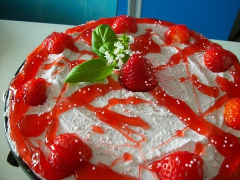 Erdbeer-Frischkäse-Torte (ohne backen mit einem Keks Schoko Boden)