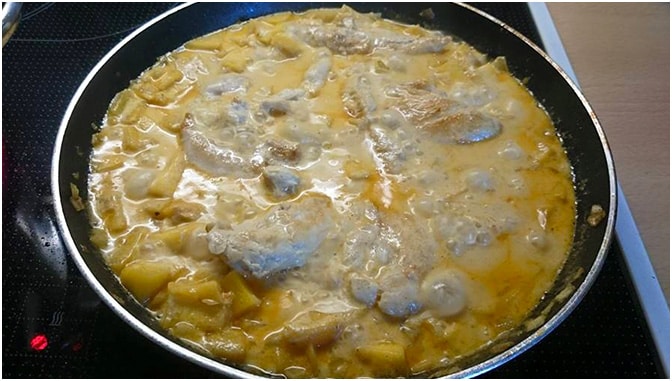 Hähnchen in Mango – Curry- Sauce mit Kohlrabigemüse
