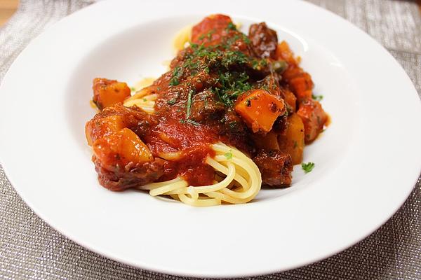 Spaghetti mit gebackenem Butternusskürbis