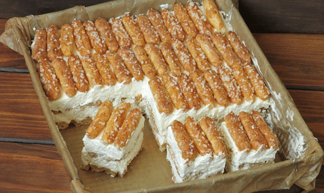 Butterkeks Kuchen mit Vanillecreme, ohne Backen !