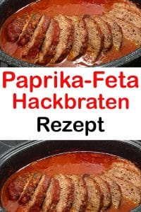 Paprika-Feta-Hackbraten aus dem Backofen mit Tomatensauce