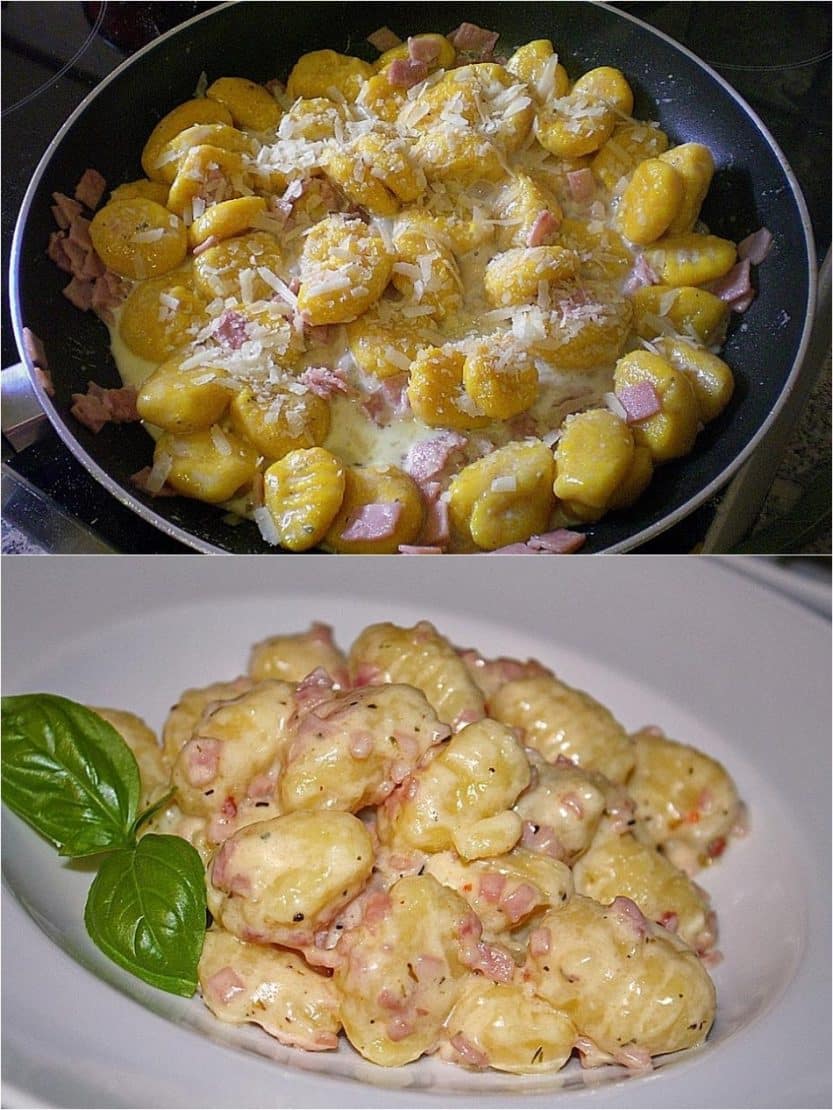 Gnocchi mit Käse Knoblauch Schinken Soße - 99 rezepte