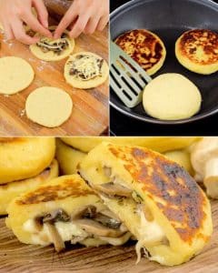 Mit Pilzen gefüllte Kartoffelkuchen