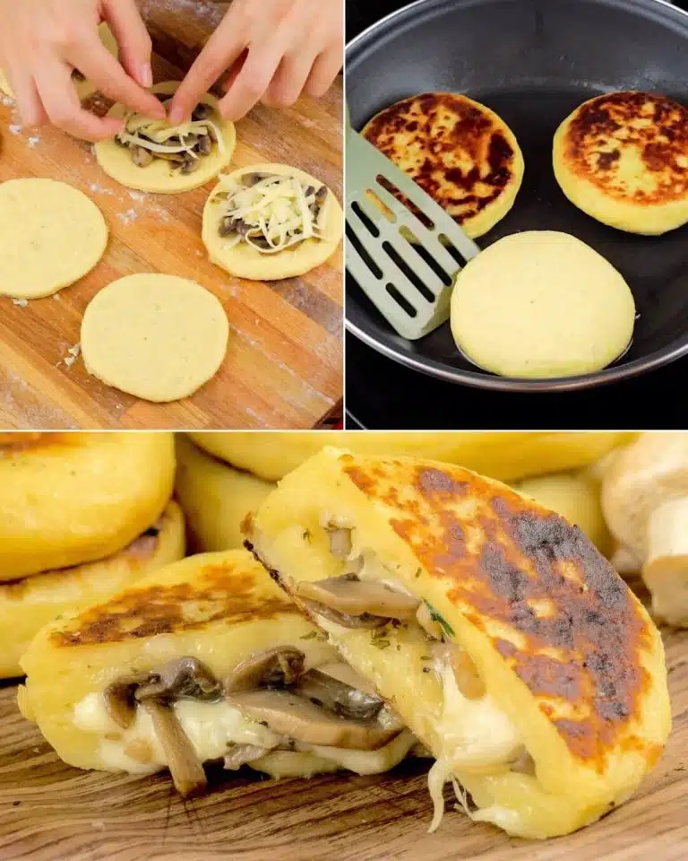 Mit Pilzen gefüllte Kartoffelkuchen