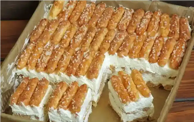 Butterkeks Kuchen mit Vanillecreme Rezept, ohne Backen!