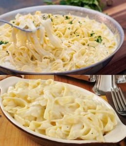 Nudeln in cremiger Knoblauch-Käsesauce