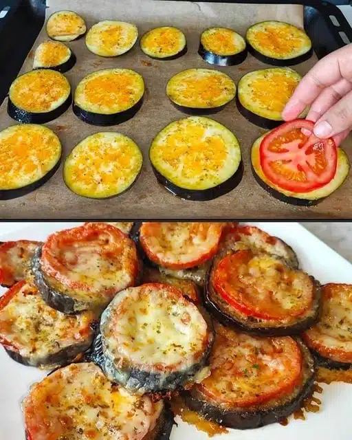 Auberginentörtchen mit Tomaten und Käse
