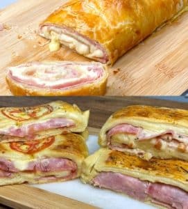 blätterteigstrudel mit schinken und käse