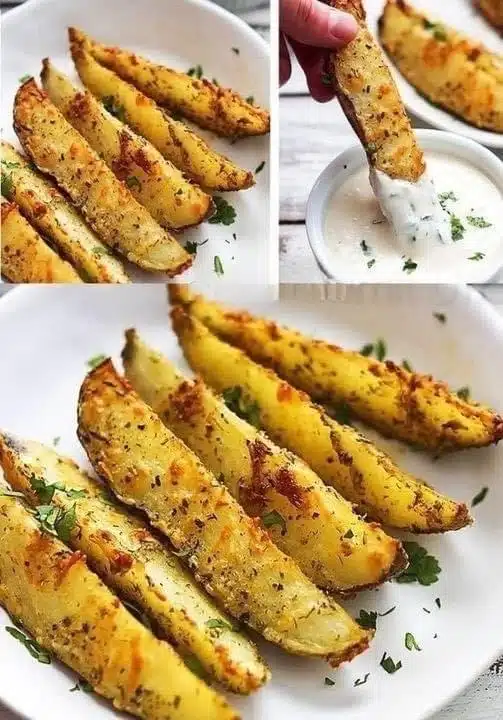 Mega knusprig und sooo guuut! Knoblauch-Kartoffelecken mit Parmesan