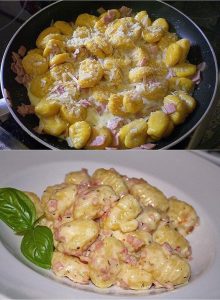 Gnocchi mit Käse-Knoblauch-Schinken-Soße