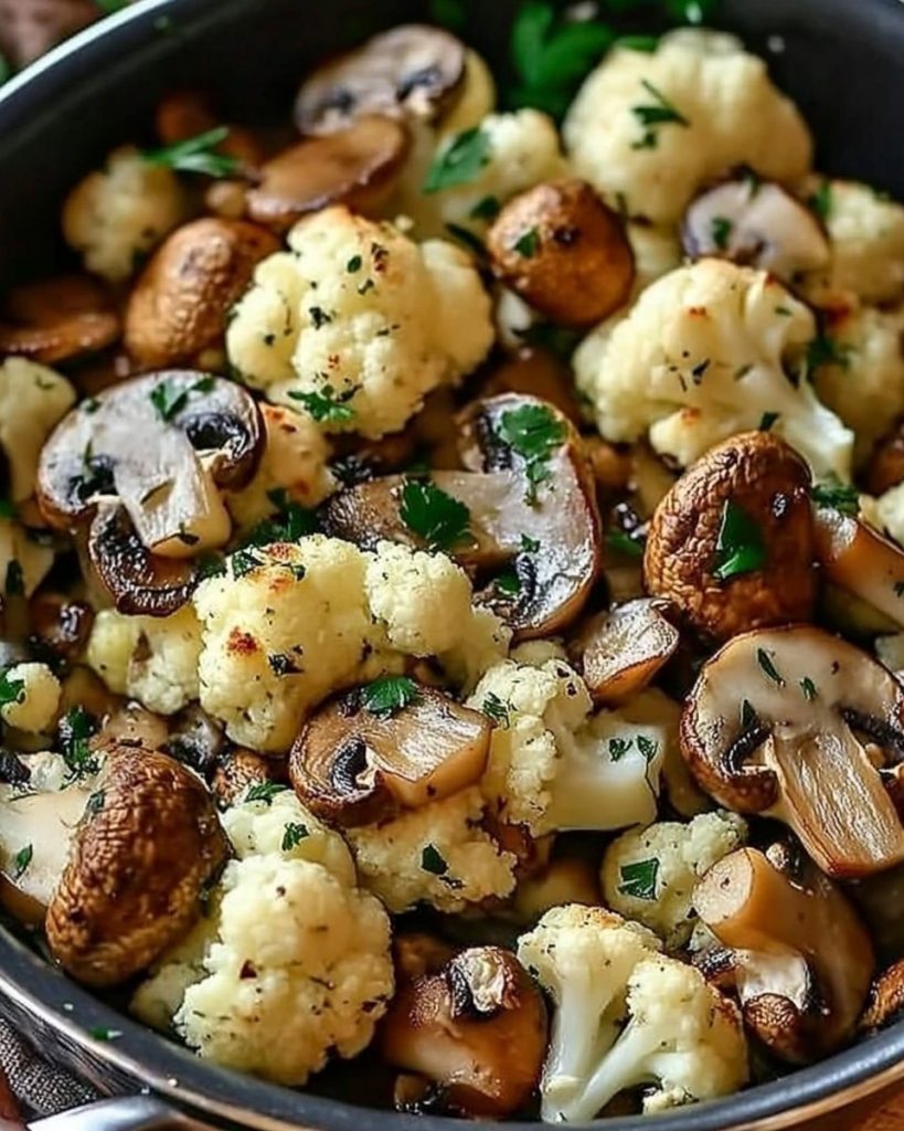 Blumenkohl Champignons Pfanne mit Knoblauch