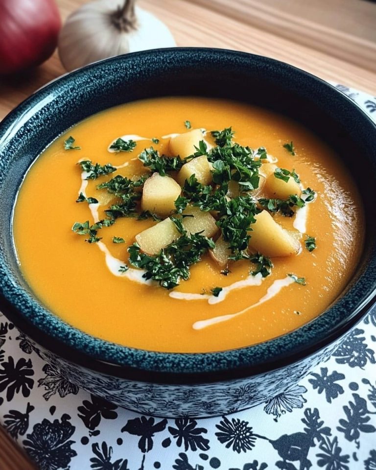 Cremige Kürbissuppe mit Äpfeln, Karotten und Kartoffeln