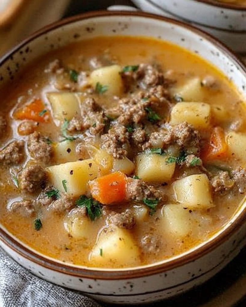 Hamburger Suppe mit Hackfleisch macht lange satt, schnell zubereitet