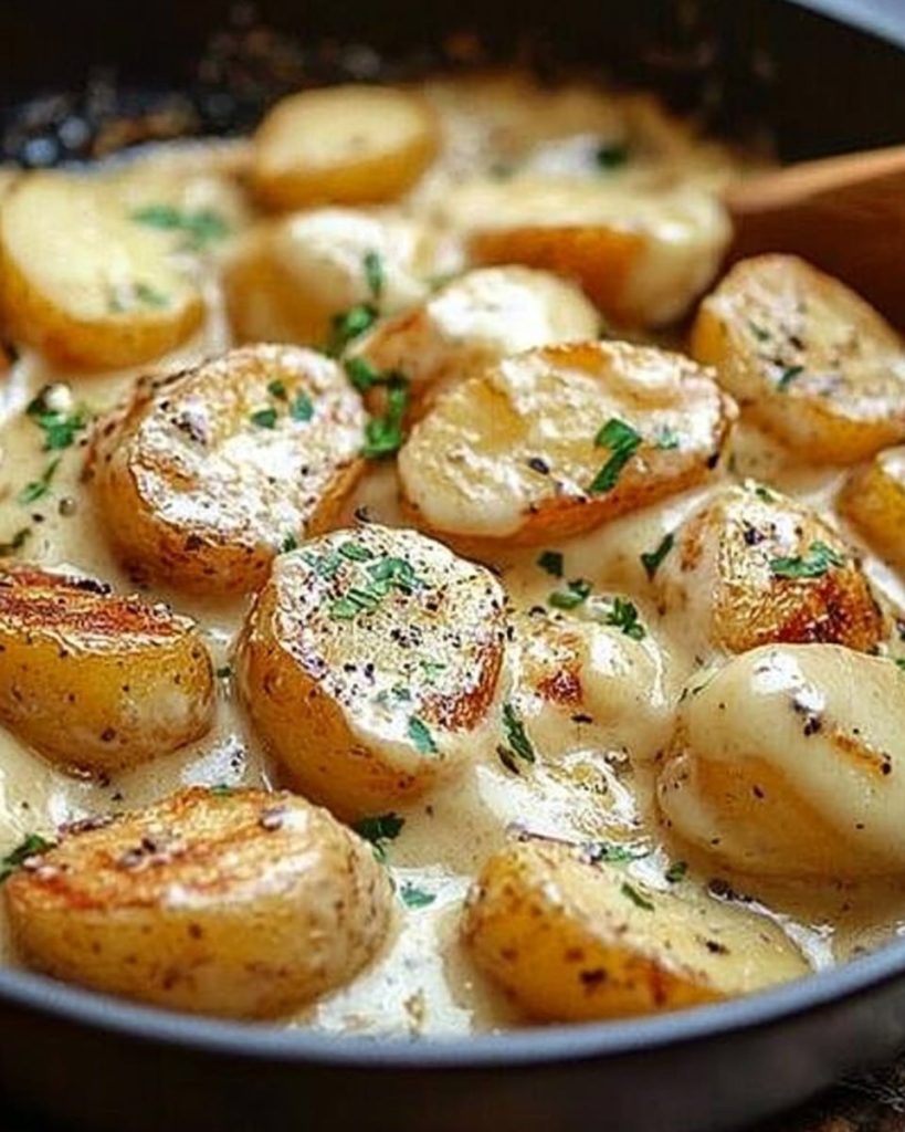 Kartoffeln in cremiger Knoblauchsoße backe ich 2x im Woche