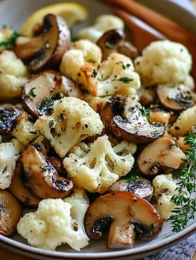 Blumenkohl Champignons Pfanne mit Knoblauch in 15 Minuten