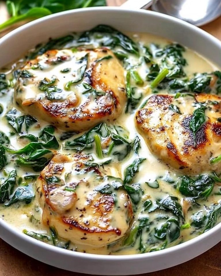 Hähnchen mit 300g Spinat in cremiger Parmesan Soße