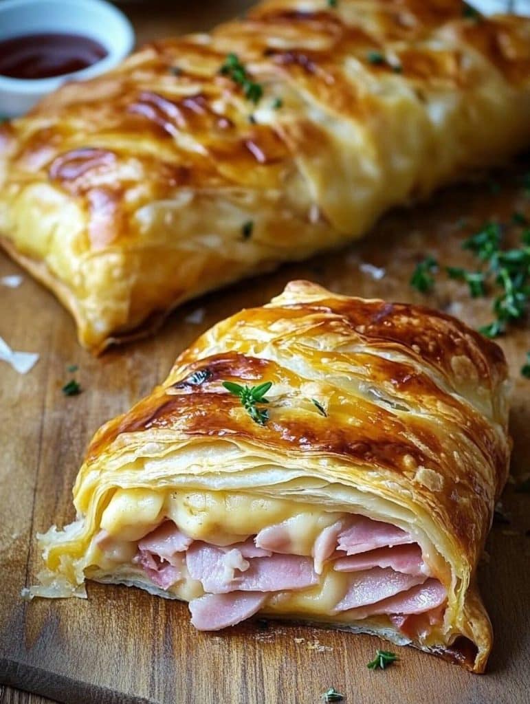 Fantastischer Blätterteigstrudel mit Schinken und Käse in 10 Minuten