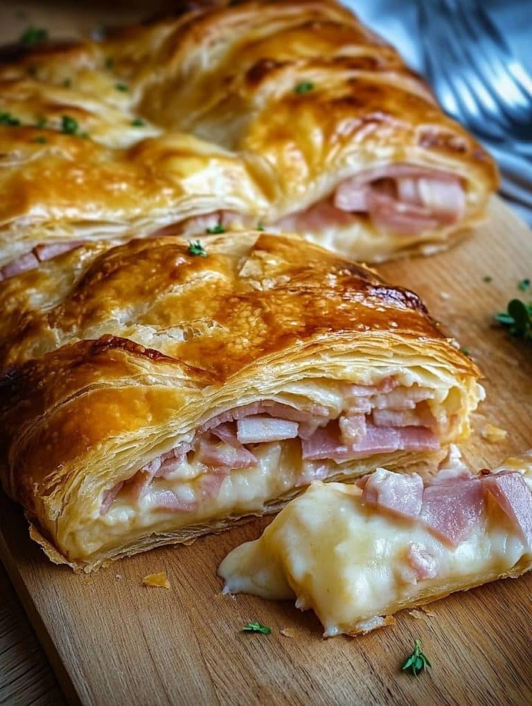 Gefüllter Blätterteigstrudel mit Schinken und Käse in 10 Minuten