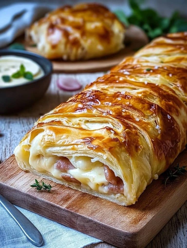 Gefüllter Blätterteigstrudel mit Schinken und Käse