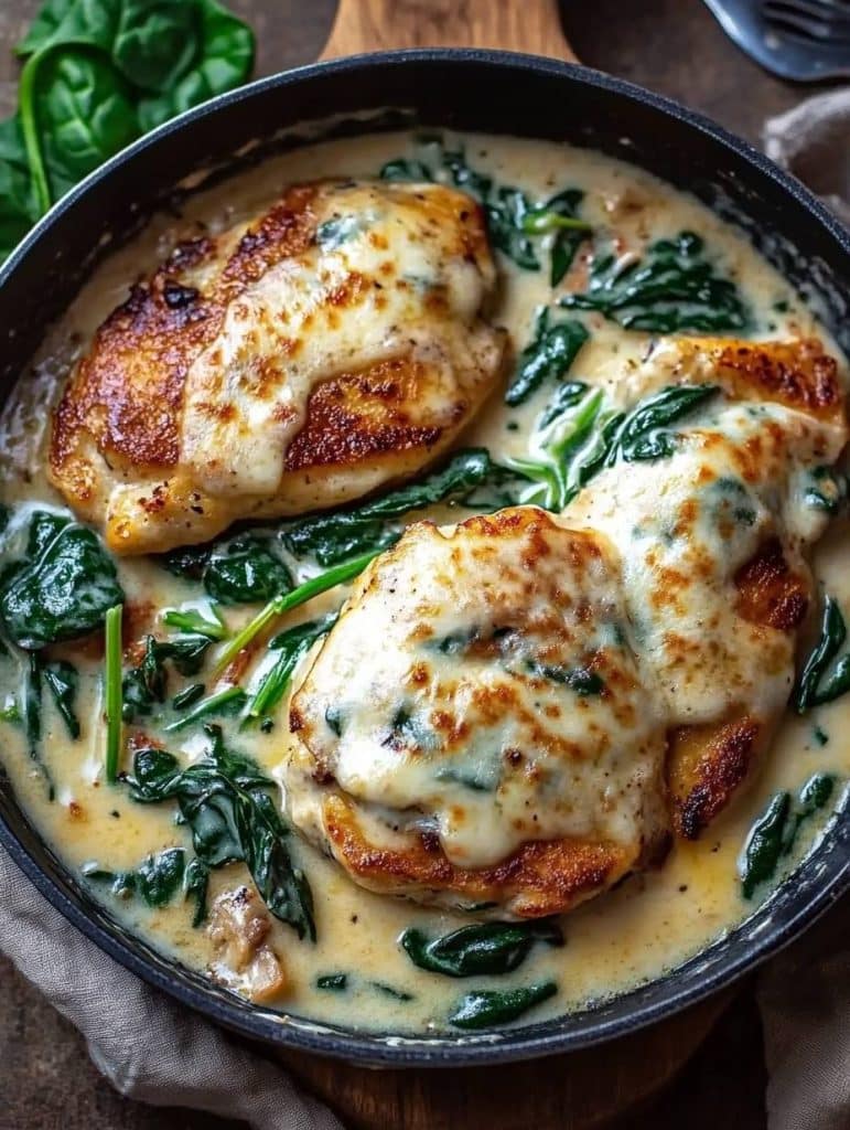 Hähnchen mit 300g Spinat in cremiger Parmesan Soße