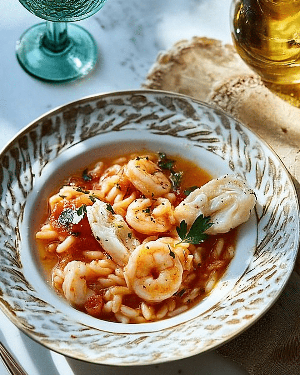 Kritharaki in Tomaten-Weißwein-Sauce mit Calamaretti: Ein Mediterranes Gericht mit Meeresfrüchten