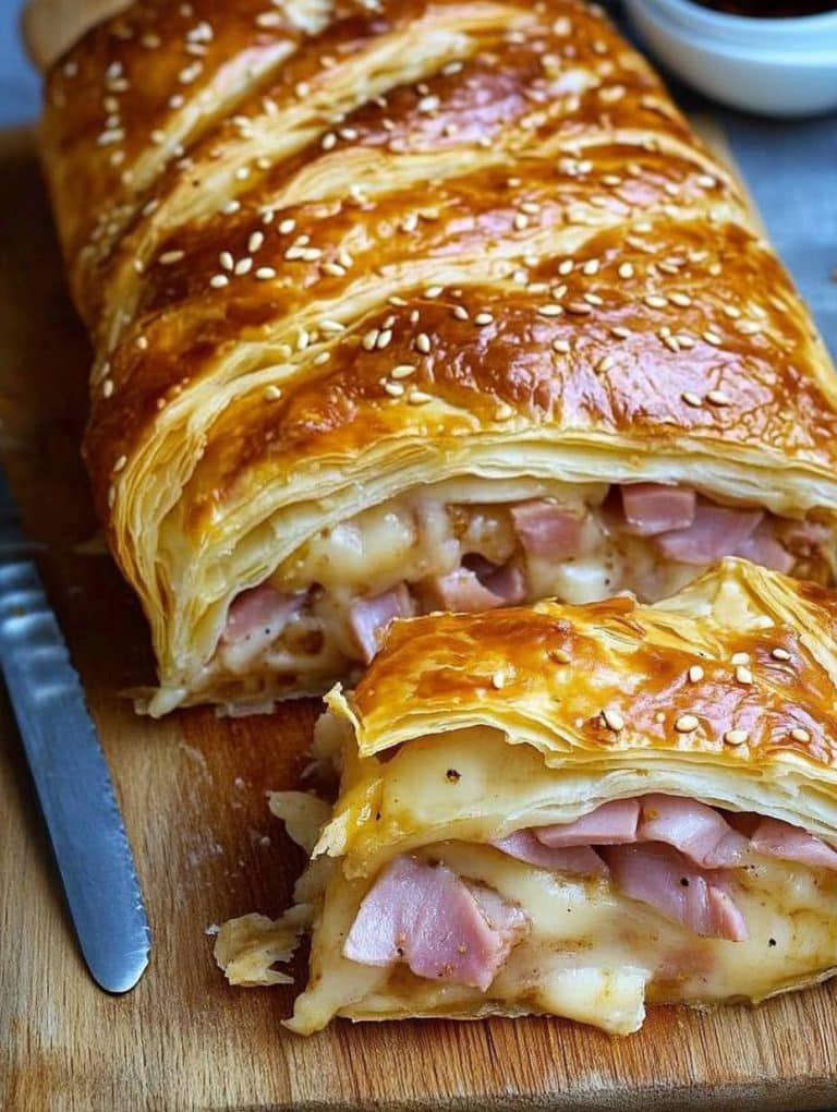 Strudel im Blätterteig mit Schinken & Käse in 10 Minuten