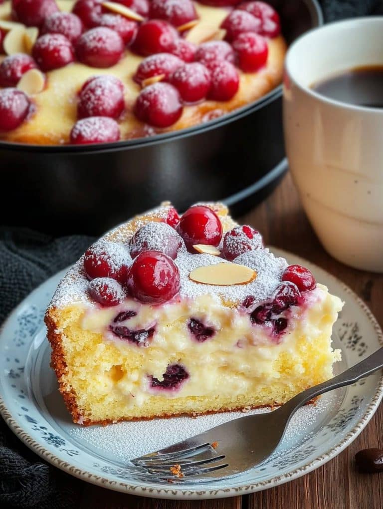 Blitz Kirschkuchen mit Vanillepudding, schmilzt im Mund!