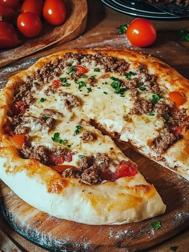 Fladenbrot mit Hackfleisch aus dem Backofen, mit Suchtfaktor 100