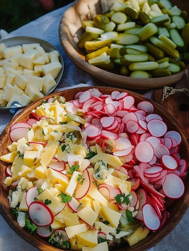 Radieschen Käse Salat, Sommersalat zum Sattessen