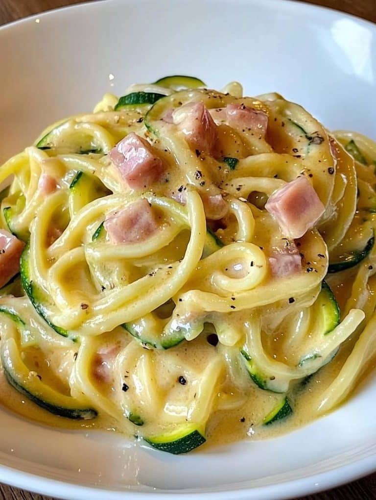 Zucchini und Nudeln Carbonara Art