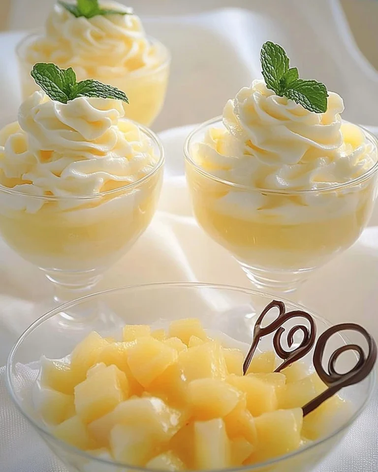 Schüssel mit frisch zubereiteter Ananascreme als leckere Nachspeise