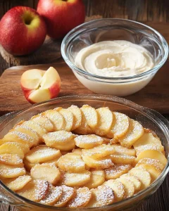 Leckere Apfelringe mit Joghurt serviert auf einem Teller