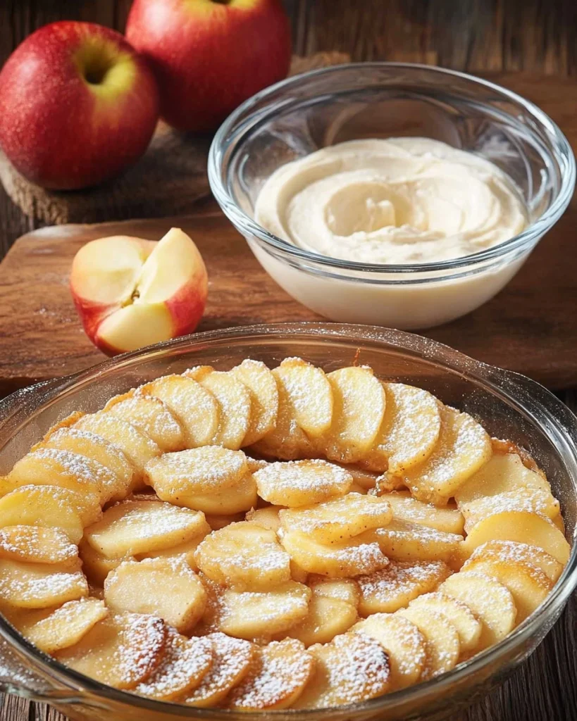 Leckere Apfelringe mit Joghurt serviert auf einem Teller