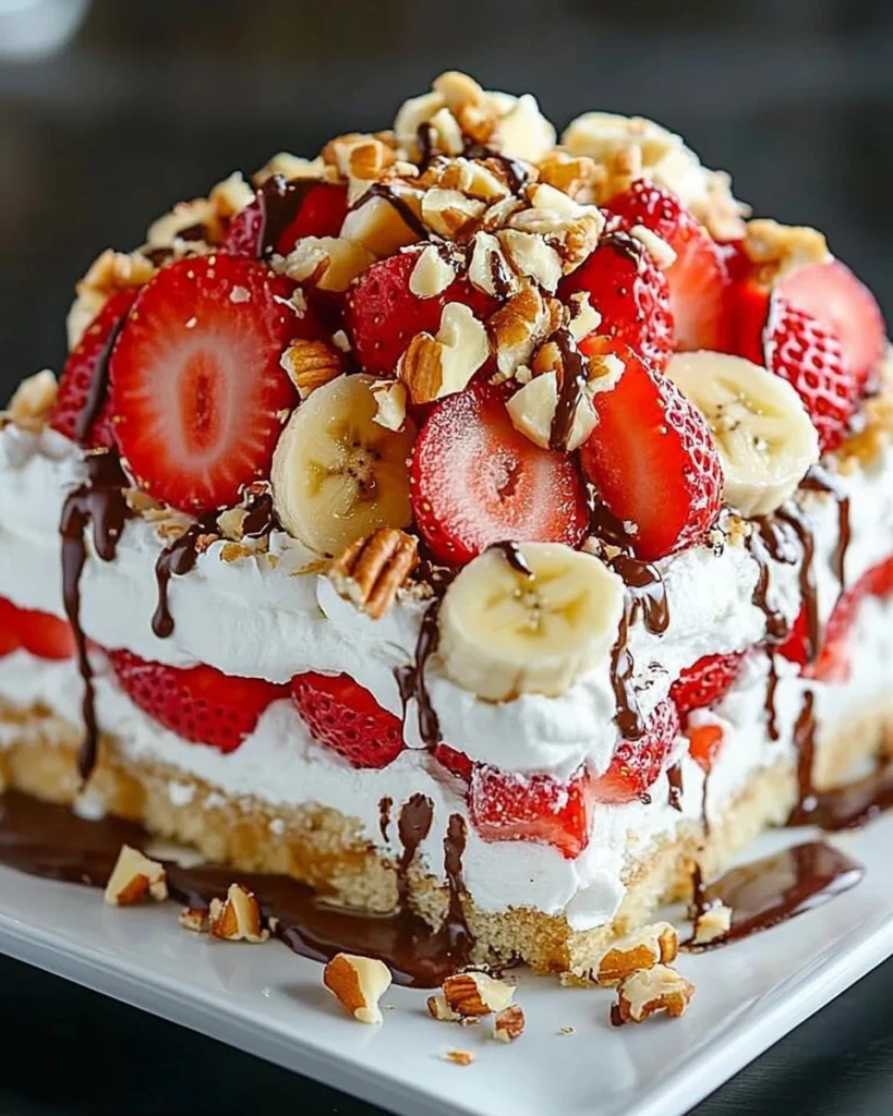 Leckere Bananensplit-Torte ohne Backen mit Bananen und Schokolade