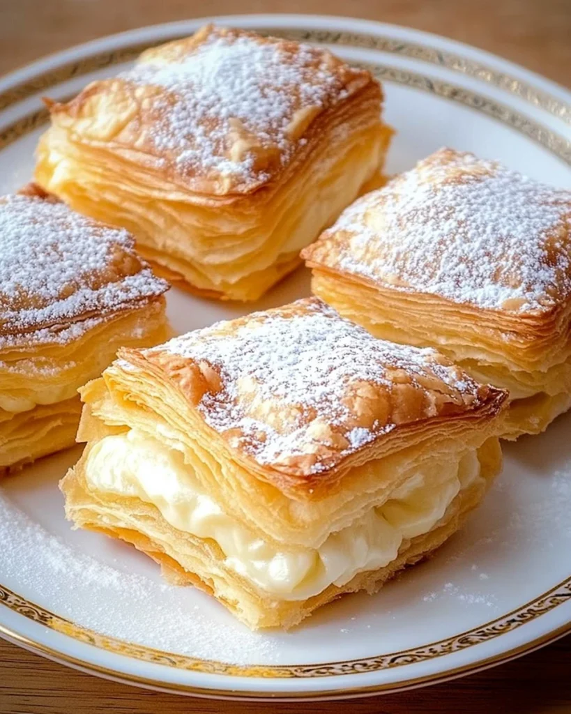 Blätterteig Teilchen gefüllt mit Vanille gebacken auf einem Teller