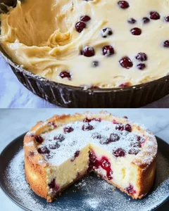 Blitz Kirschkuchen mit Vanillepudding auf einem Teller