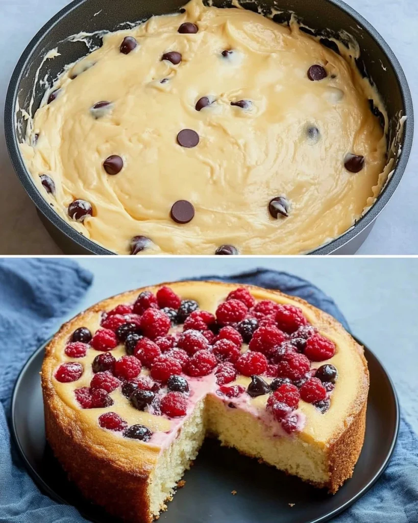 Blitz Kirschkuchen mit Vanillepudding auf einem Tisch serviert