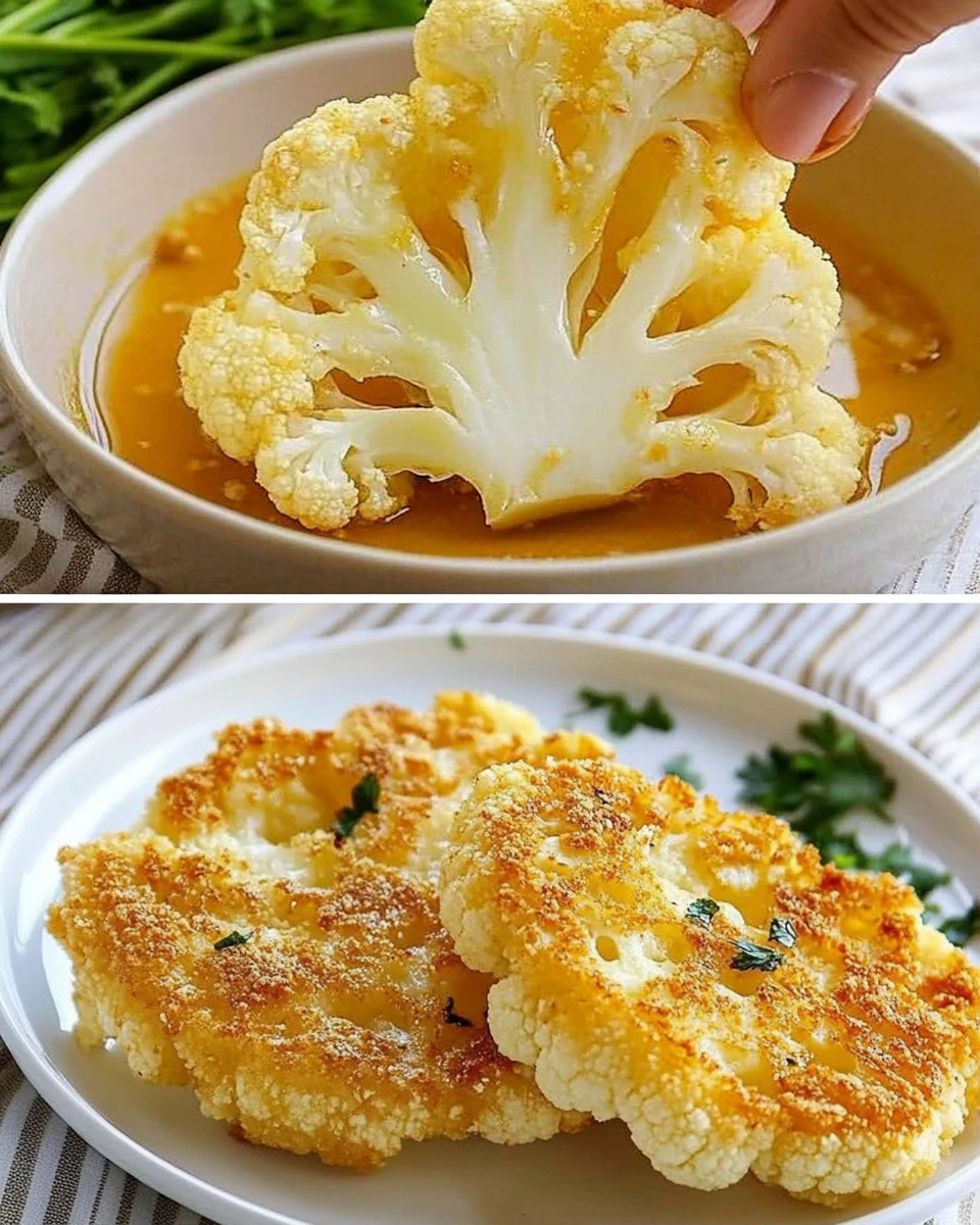 Vegetarisches Blumenkohl Schnitzel auf einem Teller serviert