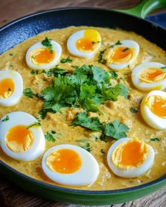 Eier in Senfsauce auf einem Teller serviert