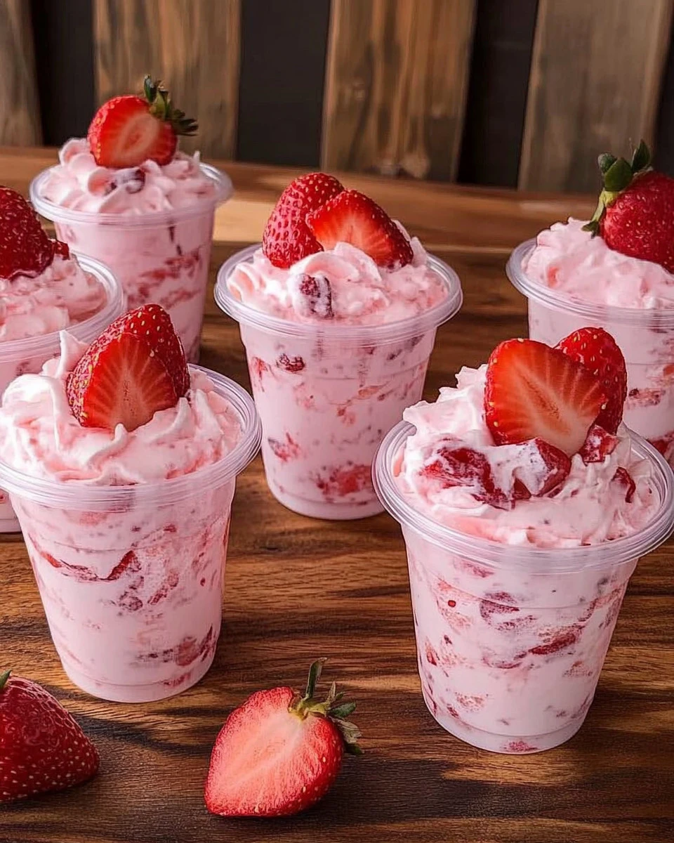 Köstliches Erdbeer Dessert mit Joghurt auf einem Teller