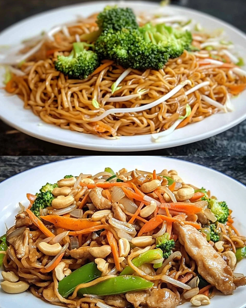 Leckere gebratene Nudeln mit frischen Gemüse und Gewürzen