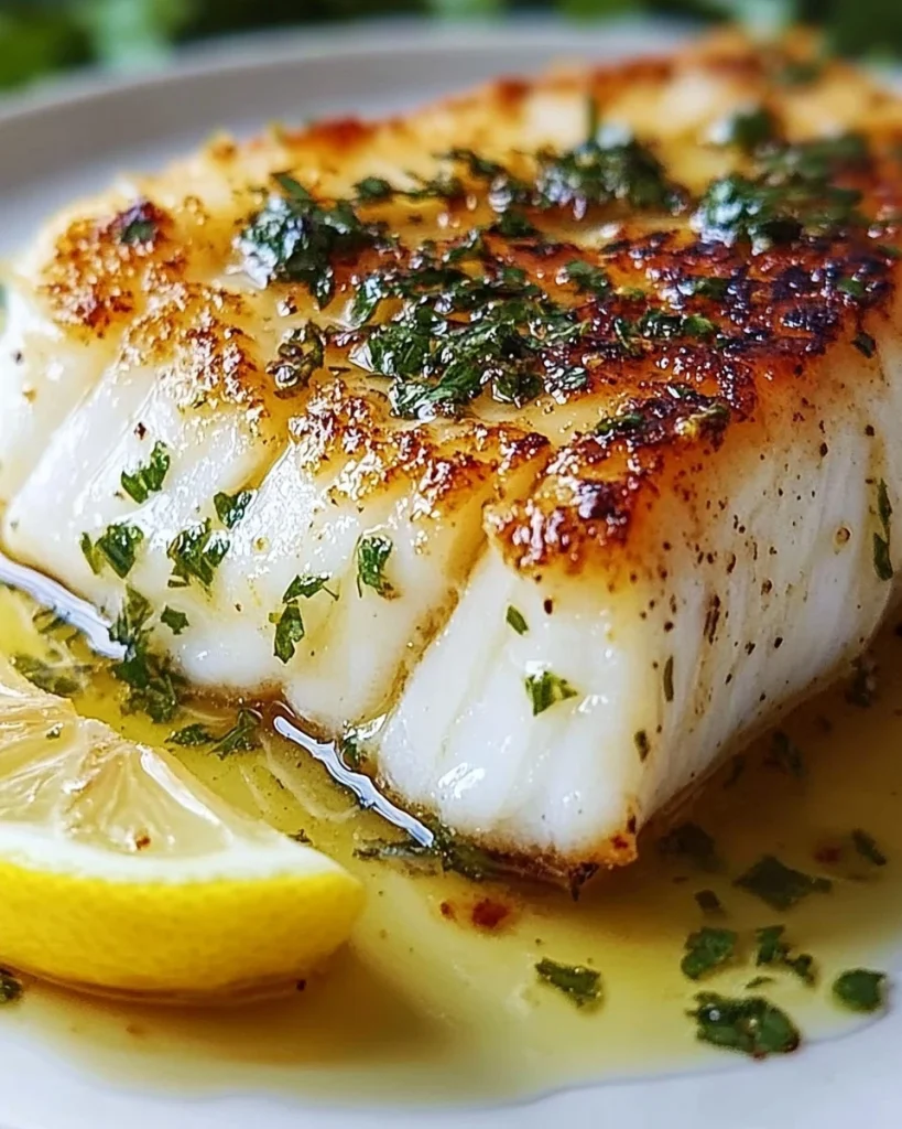Goldgebratener Kabeljau mit Kräuterbuttersauce