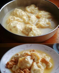 Traditionelle Mehlklöße nach Großmutters Rezept, serviert mit Sauce.