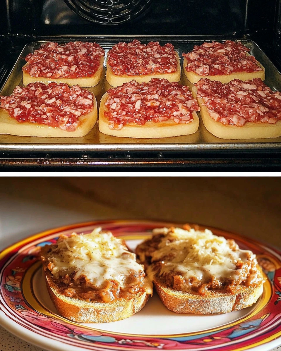 Leckere Hackfleisch Toasts auf einem Teller serviert