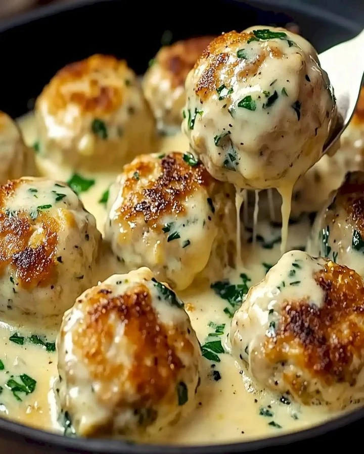 Hähnchen-Ricotta-Frikadellen mit Spinat-Alfredo-Sauce