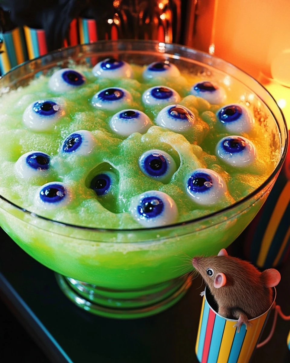 Halloween Hexen Cocktail mit grünem Getränk und Dekorationen