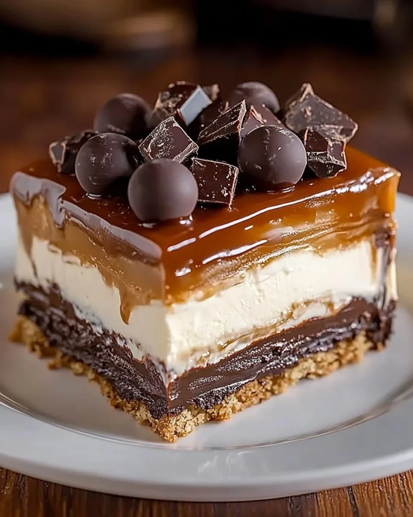 Hausgemachter No-Bake Twix Käsekuchen