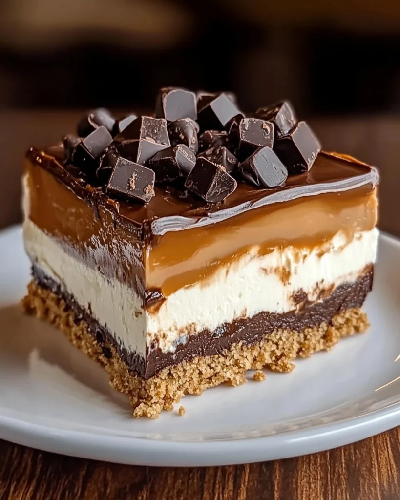 Hausgemachter No-Bake Twix Käsekuchen