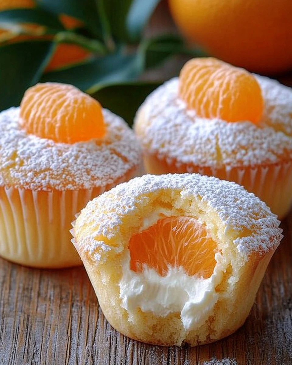 Leckere Käsekuchen Muffins mit Mandarinen auf einem Teller