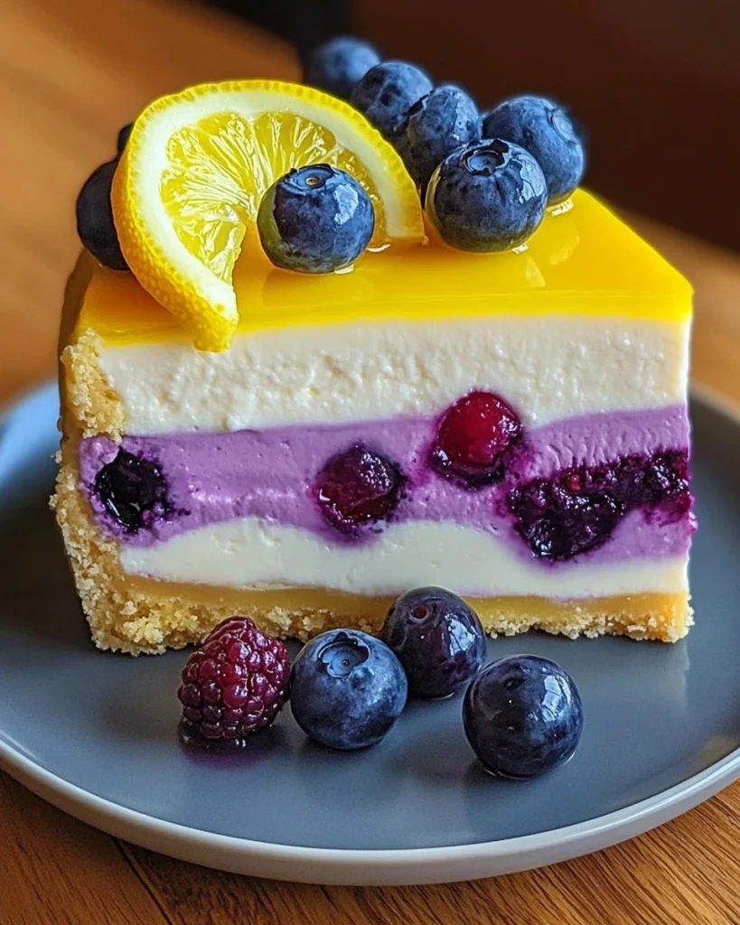 Käsekuchen ohne Backen mit Zitrone und Blaubeeren
